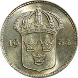 SWEDEN Gustaf V Silver 1934 G 10 Öre UNC TONED KM# 780 (21 904)