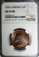 GREAT BRITAIN Victoria (1837-1901) 1855 1/2 Penny NGC MS64 RB 28 mm KM# 726 (17)