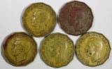 Great Britain George VI LOT OF 5 COINS 1948 3 Pence  KM# 849 (20 240)