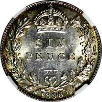 Great Britain Victoria (1837-1901) Silver 1898 6 Pence NGC MS63 NICE TONED KM779