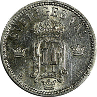 Sweden Oscar II Silver 1907 EB 25 Öre aUNC Light Toned KM# 775 (17 387)