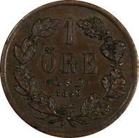 Sweden Oscar I Bronze 1858 L.A. 1 Öre KM# 687 (20 424)