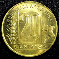 Argentina Aluminum-Bronze 1944 20 Centavos GEM BU COIN KM# 42 (23 961)