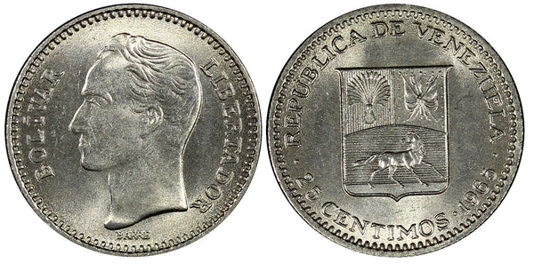 Venezuela BOLÍVAR Nickel 1965 25 Centimos Y# 40 (261)