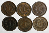 Switzerland Bronze LOT OF 6 COINS 1919-1936 1 Rappen KM# 3.2 (15 629)