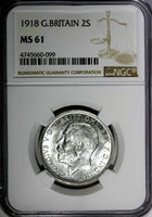 GREAT BRITAIN George V (1910-1936) Silver 1918 1 FLORIN NGC MS61 SCARCE KM# 817