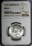 GREAT BRITAIN George V (1910-1936) Silver 1918 1 FLORIN NGC MS61 SCARCE KM# 817