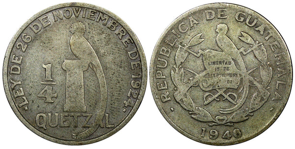 Guatemala Silver 1946 1/4 Quetzal Mintage-188,800 KM# 243.2 (22 581)