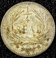 GUATEMALA Silver 1897 1/4 Real  Sun above 3 Volcanoes Toned KM# 162 (22 791)