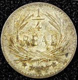 GUATEMALA Silver 1897 1/4 Real  Sun above 3 Volcanoes Toned KM# 162 (22 791)