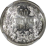 Bulgaria Ferdinand I Silver 1913 50 Stotinki NGC MS61 KM# 30 (009)