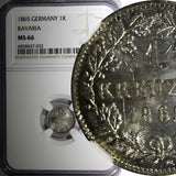 German States BAVARIA Silver 1865 1 Kreuzer NGC MS66 TOP GRADED KM# 873 (32)