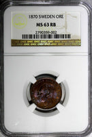 SWEDEN Carl XV Adolf Bronze 1870 1 ORE NGC MS63 RB RED-BROWN KM#705/002