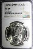 PANAMA Silver 1947 1 Balboa NGC MS64 Mintage-500,000 GEM BU COIN KM# 13 (015)