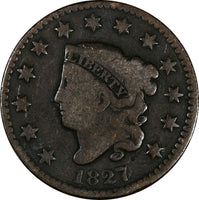 US Copper 1827 Coronet Head Large Cent 1C (17 074)