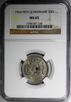 Denmark Christian X 1924 HCN; GJ  25 Ore NGC MS65 BU KM# 823.1 (128)