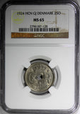 Denmark Christian X 1924 HCN; GJ  25 Ore NGC MS65 BU KM# 823.1 (128)