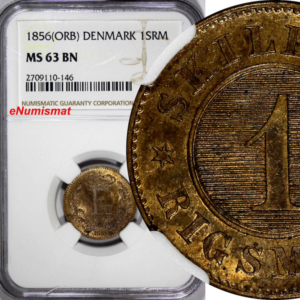 Denmark Frederik VII 1856 (ORB) 1 Skilling Rigsmont NGC MS63 BN KM# 763 (146)