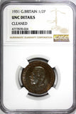Great Britain George V Bronze 1931 1/2 Penny NGC UNC DETAILS TONING KM# 837 (24)
