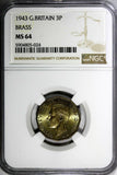 Great Britain George VI 1943 3 Pence WWII Issue NGC MS64 KM# 849 (024)