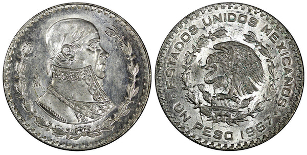Mexico ESTADOS UNIDOS MEXICANOS Silver 1967 1 Peso Jose Morelos BU KM# 459 (724)