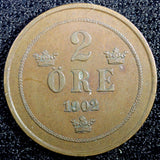 SWEDEN Oscar II Bronze 1902  2 Ore Large Letters KM# 746  (23 111)
