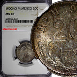 Mexico SECOND REPUBLIC Silver 1900 MO M 20 Centavos NGC MS62 Toned KM# 405.2(2)