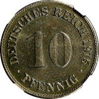 Germany - Empire Wilhelm II 1915 D 10 Pfennig NGC MS64 Munich Mint  KM# 12