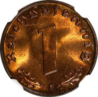 Germany-Third Reich Bronze 1939 F 1 Reichspfennig NGC MS64 RB KM# 89 (029)