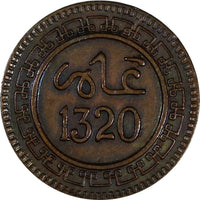 Morocco Abd al-Aziz Bronze 1320 (1903) Bi	2 Mazunas Light Toned Y# 15.1 (19 673)