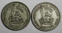 Great Britain George V Lot of 2 Silver 1930,1934 1 Shilling BETTER DATE KM833(5)