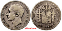 Spain Alfonso XII Silver 1885 (85) MS-M  Peseta RARE KEY DATE KM# 686 (9018)