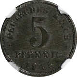 Germany-Empire Wilhelm II Iron 1915 E 5 Pfennig NGC MS63 WWI Muldenhütten KM19/2