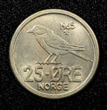 Norway Olav V 1965 25 Ore BETTER DATE UNC KM# 407  (22 635)