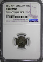 Denmark Christian VIII Silver 1842 K/FF 3 Rigsbankskilling NGC AU DETAILS KM#729