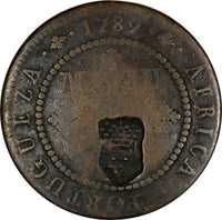 Angola Maria II Copper 1789 Macuta countermarked over 1/2 Macuta KM# 50.3 (7)
