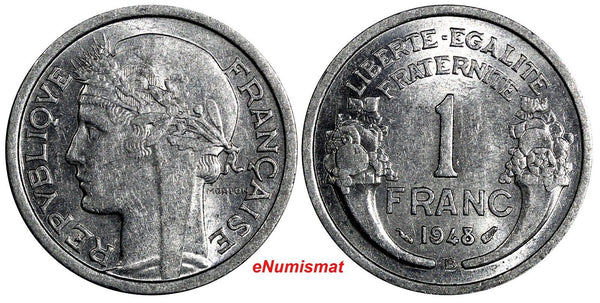 FRANCE Aluminum 1948 B 1 Franc 23mm SCARCE DATE KM# 885a.2 (13 591)