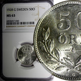 SWEDEN Gustaf V Silver 1928 G 50 Ore NGC MS63 KM# 788 (040)