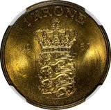 DENMARK Frederik IX Aluminum-Bronze 1957 CS 1 Krone NGC MS65  KM# 837.2 (239)