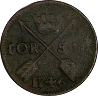 Sweden Frederick I Copper 1746 1 Ore, S.M.Avesta mint. KM# 416.1 (17 916)