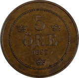 Sweden Oscar II Bronze 1899 5 Öre Large Letters aUNC  KM# 757 (19 717)