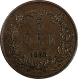 SWEDEN Oscar I Bronze 1858 L.A.  5 Ore  KM# 690 (20 428)