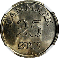 DENMARK Frederik IX 1954 N S  25 Ore NGC MS65 LIGHT TONING 23mm KM# 842.1