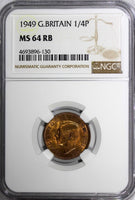Great Britain George VI Bronze 1949 Farthing NGC MS64 RB 1st Date KM# 867 (30)