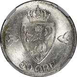 Norway Haakon VII Silver 1919 50 Øre NGC MS63 LAST YEAR .HIGH GRADED KM# 374 (1)