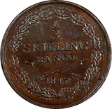 Sweden Oscar I Copper 1847 1/3 Skilling Mintage-783,000 UNC  Toned KM# 657 (867)