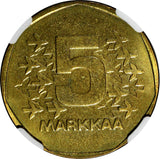 Finland Aluminium-Bronze 1973 S 5 Markkaa NGC MS65 TOP GRADED KM# 53 (053)