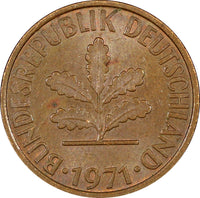 Germany - Federal Republic 1971 F 2 Pfennig Magnetic Stuttgart KM# 106a (563)