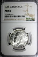 GREAT BRITAIN George V Silver 1915 Florin 2 Shillings NGC  AU58 KM# 817 (115)