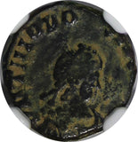 EASTERN ROMAN Theodosius I,AD 379-395 AE4 NUMMUS /Christian VICTORY ANGEL NGC(8)
